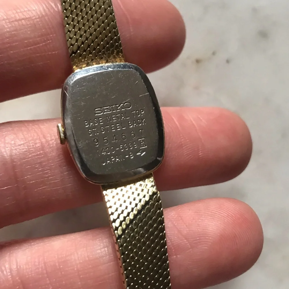 Vintage gold diamond Seiko watch women’s dainty Princess Diana style bevel